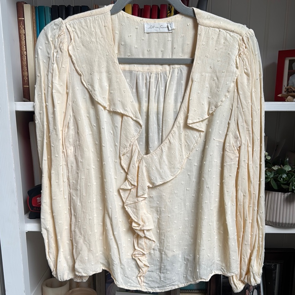 All in Favor Cream Ruffled 3/4 Sleeve Blouse